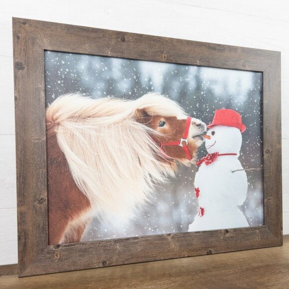New Pony and Snowman Kisses Framed Print - Picture 1 of 3